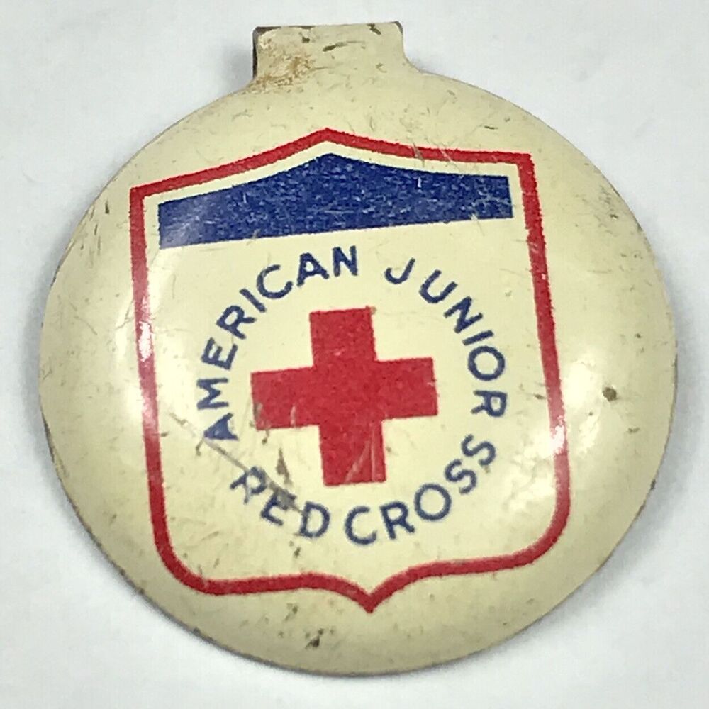 American Junior Red Cross Vintage Pin Button Fold Over